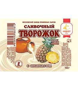 Сливочный творожок с ананасом, 100 г, полимерный контейнер