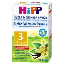 HiPP 3BIO сухаямолочнаясмесь с8 месяцев снежным Ванильнымвкусом. Без сахара, обогащена железом, кальцием, цинком, йодом и витаминами