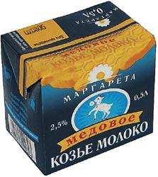 Молоко козье МАРГАРЕТА с медом 2,5% 0,5л