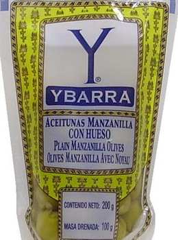 Оливки YBARRA зеленые с косточками п/э, 200г.