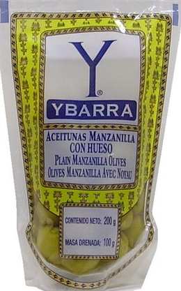 Оливки YBARRA зеленые с косточками п/э, 200г.