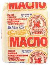 Масло коровье сладкосливочное несоленое Крестьянское "Молочная сказка" 72,5%, 180г