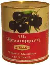 Черные маслины AIELLO с косточкой, ж/б, 2950г.