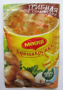 Maggi. Горячая кружка. Грибная с сухариками. Суп моментального приготовления.
