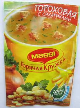 Maggi. Горячая кружка. Гороховая с сухариками. Суп моментального приготовления.